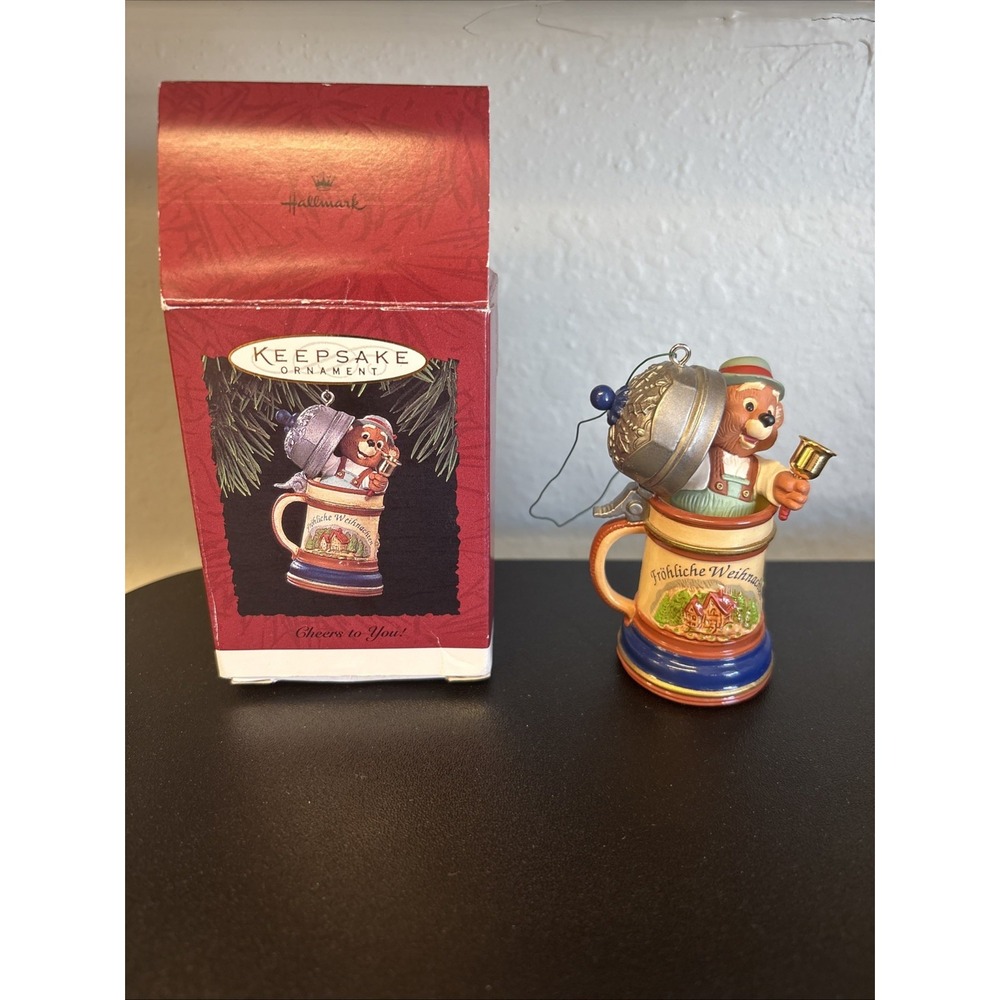 Vintage 1994 Hallmark CHEERS TO YOU Christmas Ornament German Beer Stein Bear